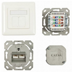 Dosen TP, AP, 2-fach, CAT6A, 500Mhz, Reinweiss, waagrechter Kabeleingang